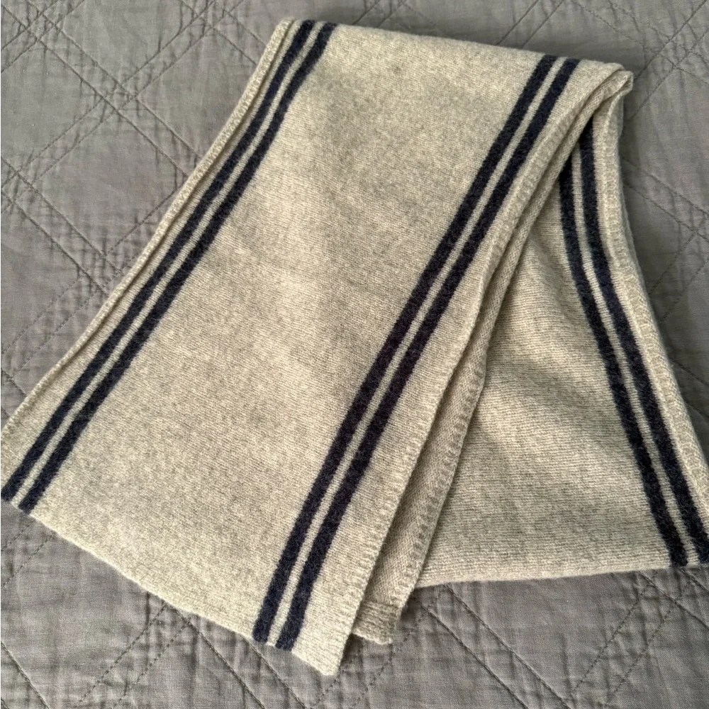 J. Crew 100% Lambswool Gray with Black Strips scarf NEW WITH TAGS